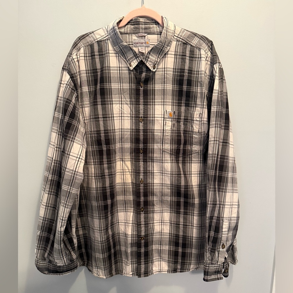Carhartt Men's Gray and Black Plaid Button Down Shirt 3XL Gorpcore Classic
